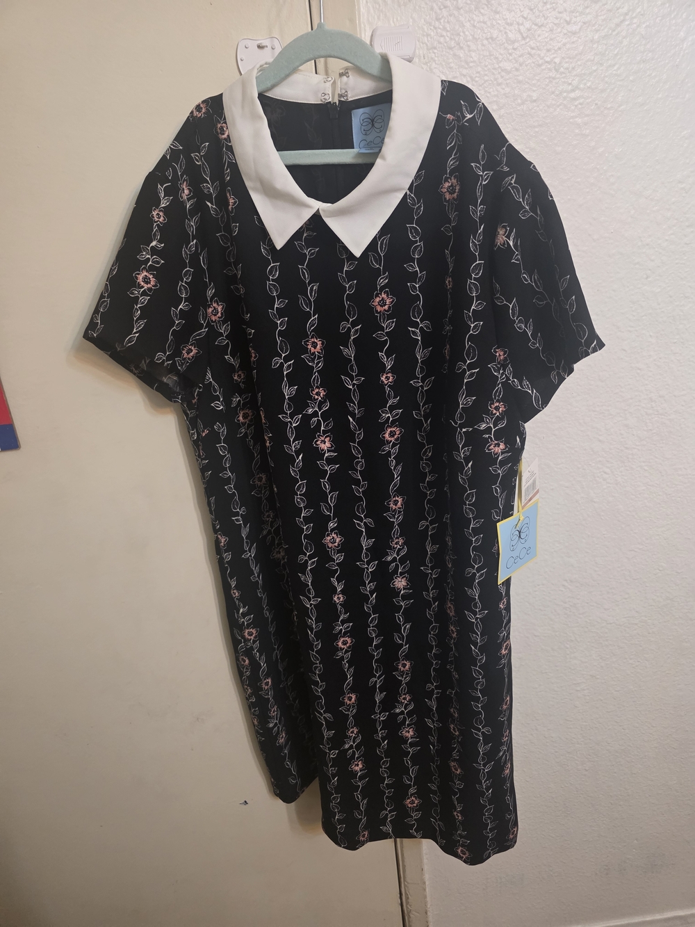 Black Floral Dress with White Peter Pan Collar